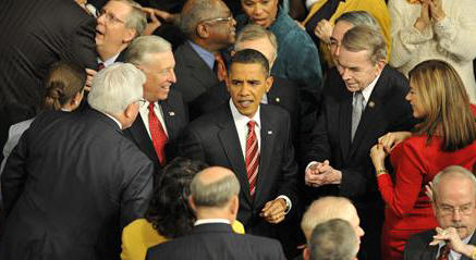 "Despite our hardships, our union is strong," President Obama said during the State of the Union address Wednesday, on Capitol Hill in Washington.